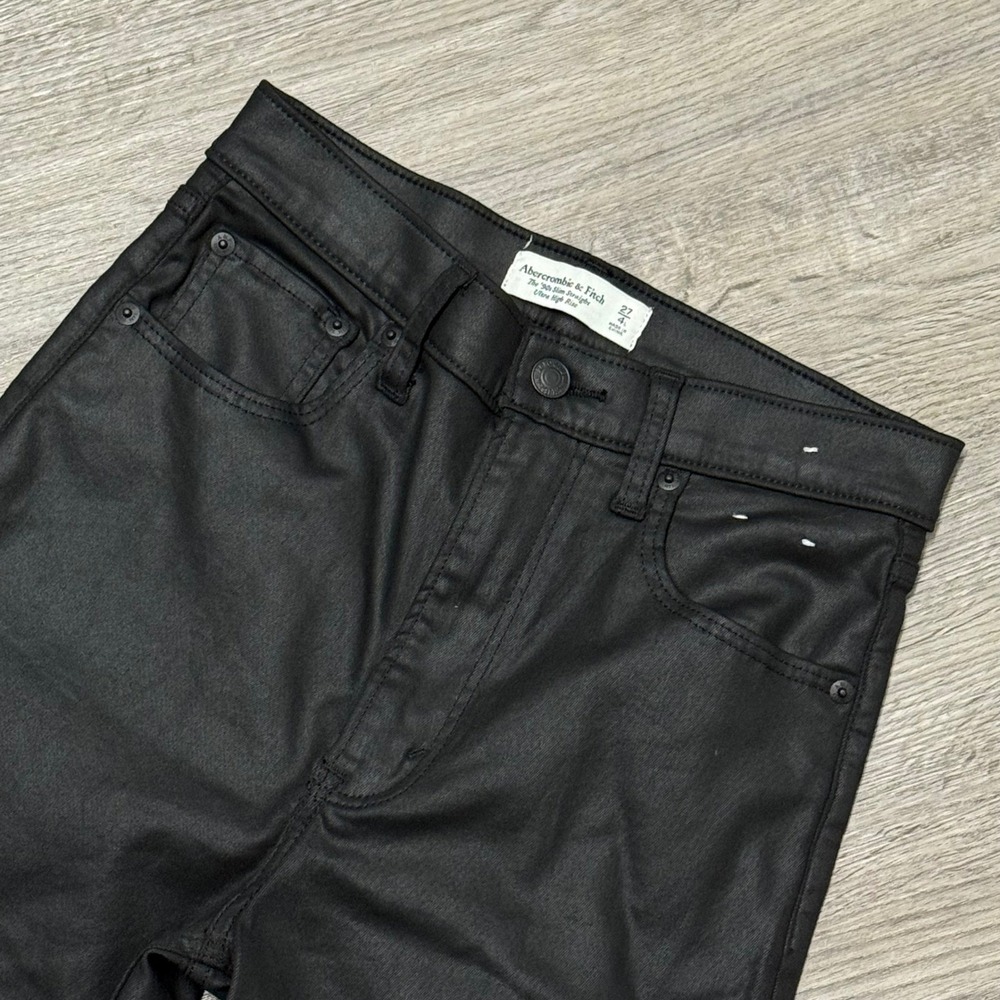 Abercrombie & Fitch 90s Slim Straight Ultra High Rise Coated Black Pants 27 TALL - Picture 12 of 12